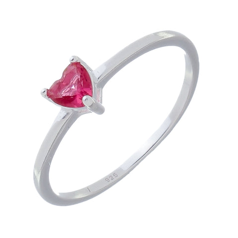 Anel Solitário Prata 925 Noivado Coração Rosa Rubi Feminino