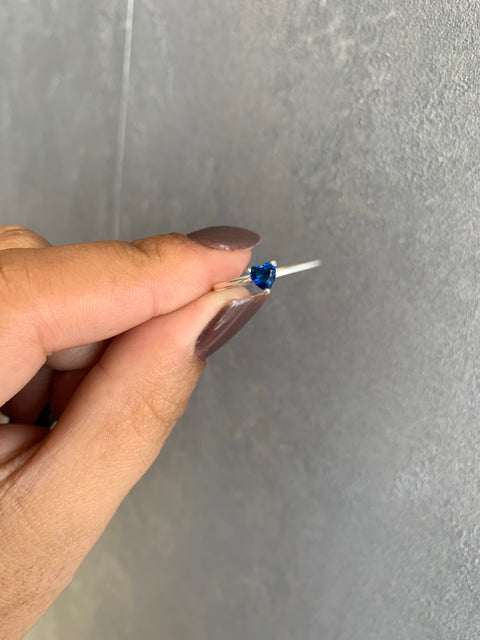 Anel Solitário Prata 925 Noivado Coração Safira Azul Escuro