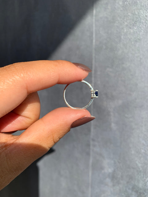 Anel Solitário Prata 925 Noivado Coração Safira Azul Escuro