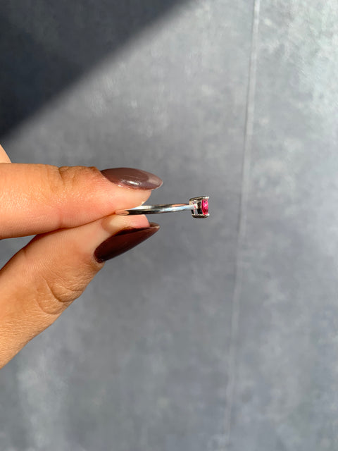 Anel Solitário Prata 925 Noivado Coração Rosa Rubi Feminino
