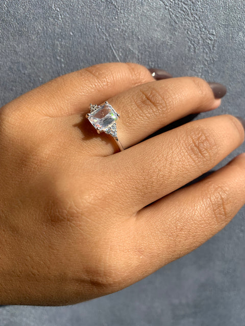 Anel Prata 925 Formatura Noivado Cristal Zircônia Feminino