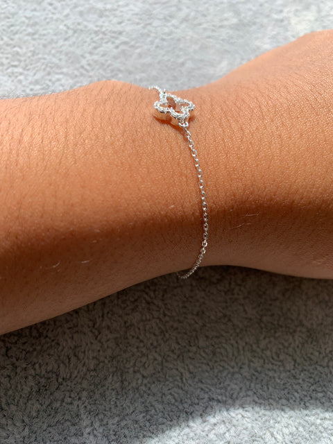 Pulseira Prata 925 Trevo Zircônia Pedra Feminina Vazada