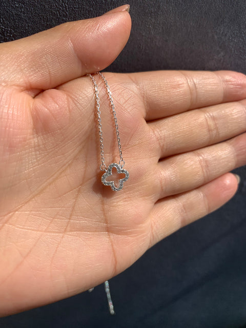 Colar Prata 925 Trevo Vazado Feminino Zircônia Cristal 45cm