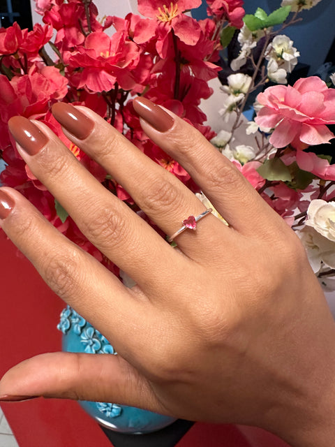Anel Solitário Prata 925 Noivado Coração Rosa Rubi Feminino
