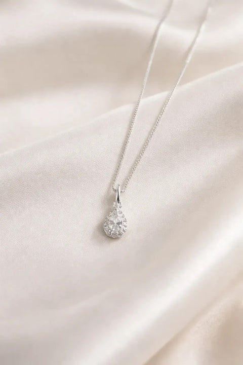 Colar Gota Prata 925 Com Zircônia Cristal Cravejada