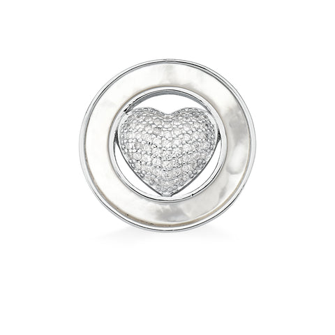 Pingente de Prata Círculo Madrepérola com Coração em Pedra Zircônia