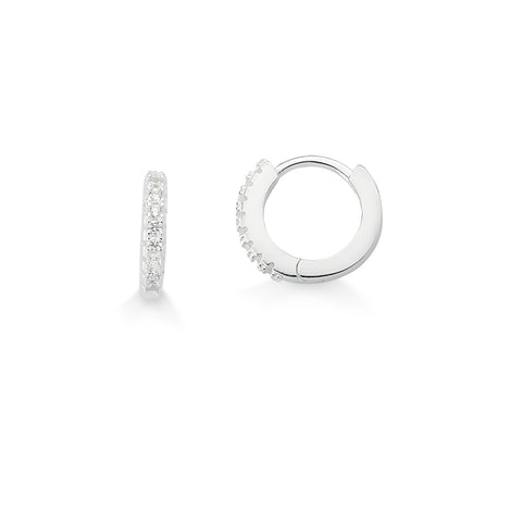 Brinco de Prata Argola Click com Zircônias Cristal 10mm