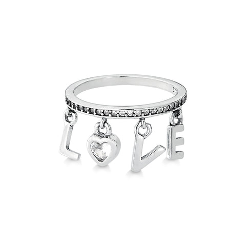 Anel de Prata LOVE com Zircônias Cristal