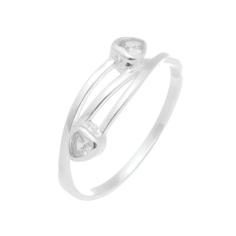 Anel de Prata Solitário Coração Duplo Cravejado de Zircônia