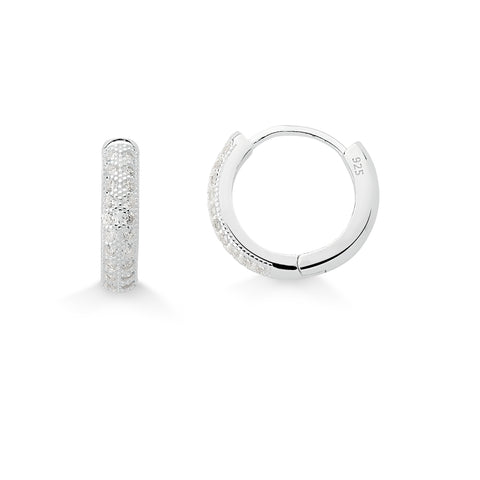 Brinco de Prata Argola Click com Zircônias Cristal 14mm